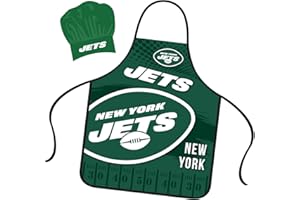 Mojo Licensing New York Jets Apron Chef Hat Set Full Color Universal Size Tie Back Grilling Tailgate BBQ Cooking Host