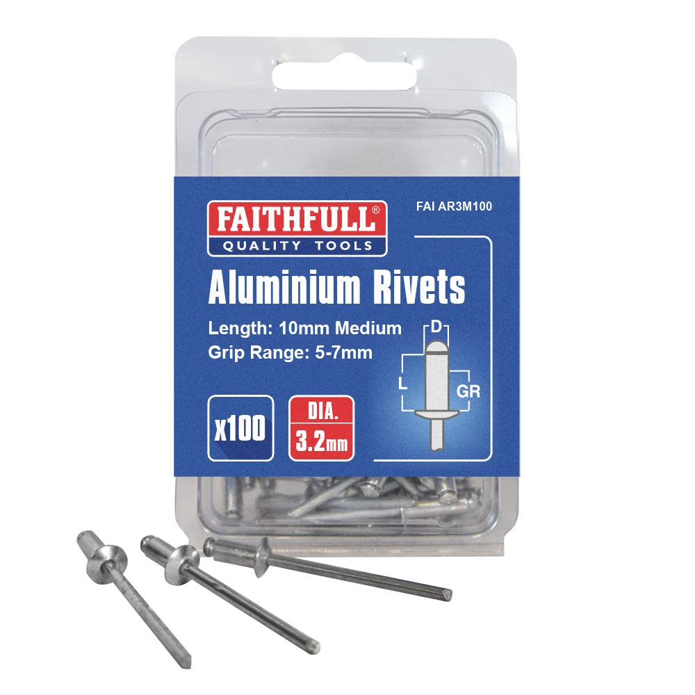 Faithfull FalAR3M100 100 3mm medium Aluminium Rivets, 5023969214047
