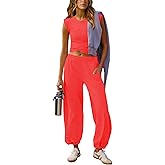 Outfeel Women 2 Piece Outfit Set Loungewear Cropped Tops and Jogger Sweatpant Matching Set Coordinated Sweatsuit with Pockets