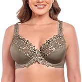 TELIMUSSTO Women's Full Coverage Floral Lace Underwired Bra Plus Size Non Padded Comfort Bra