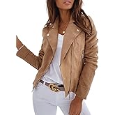 Mokayee Womens Long Sleeve Fall Fashion Suede Faux Leather Jackets Open Front Cropped Winter Coat