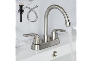 SHACO 4 Inch Centerset Bathroom Faucet, Brushed Nickel Bathroom Vanity Faucet with Drain Assembly and Supply Hose, Mixer 2 Handle Tap Deck Mounted Lavatory RV Camper Bathroom Sink Faucet