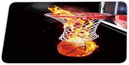 Alfombras de baño de terciopelo coralino de baloncesto llameante