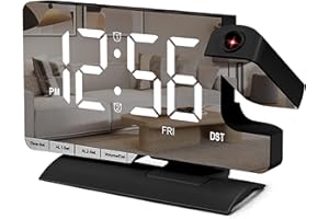 SZELAM Digital Clock,Alarm Clock Bedside with Projection,7.3" Mirror Clock with 180°Rotating Projector,Dual Alarm with 3 Mode