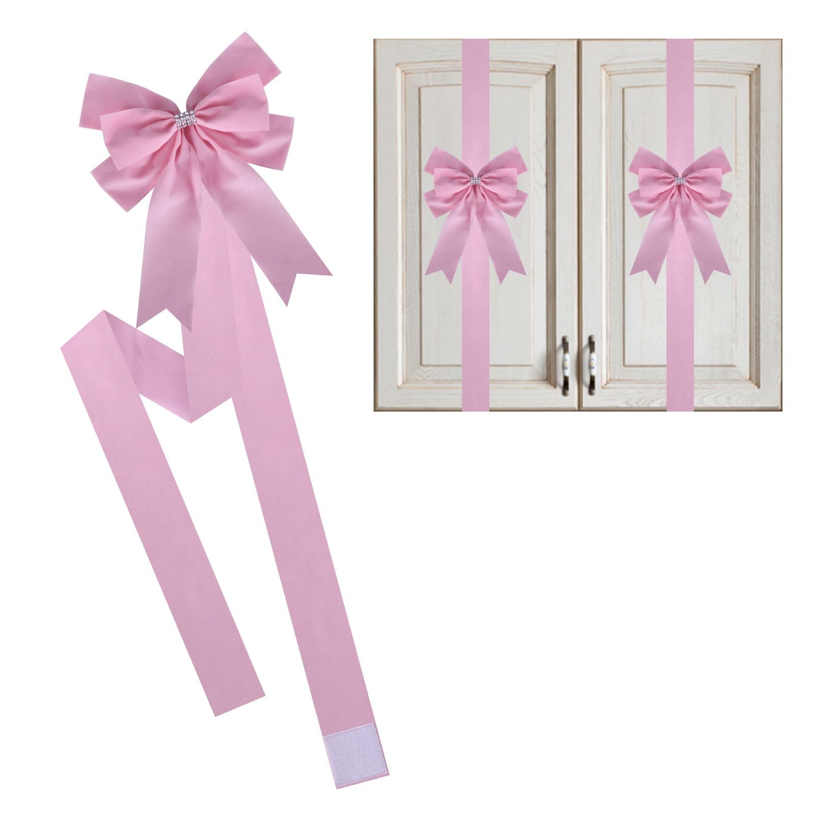 Photo 1 of Meseey 6 Pcs Pink Cabinet Bows Large Pink Velvet Ribbons Easter Cabinet Door Spring Bows for Easter Birthday Wedding Spring Christmas Party (Pink)