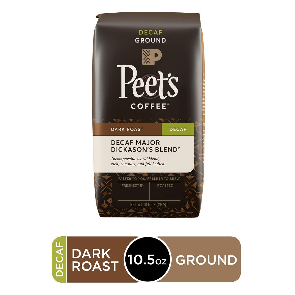 Peet's Coffee Decaf Major Dickason's Blend, Dark Roast Ground Coffee, 10.5 Ounce Bag, Decaffeinated