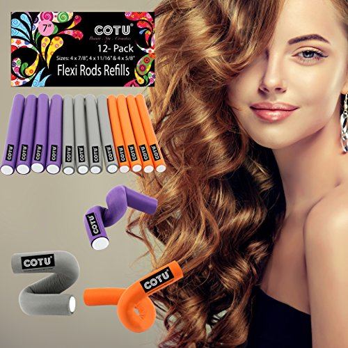 12 Pack Of Professional Large Size Foam Flexi Rods For Curly Hair