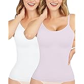 AURUZA 2PCS Womens Shapewear Tummy Control Scoop Neck Camisole Tops for Women Seamless Compression Tank Top Regular Plus Size, S, White+Lavender