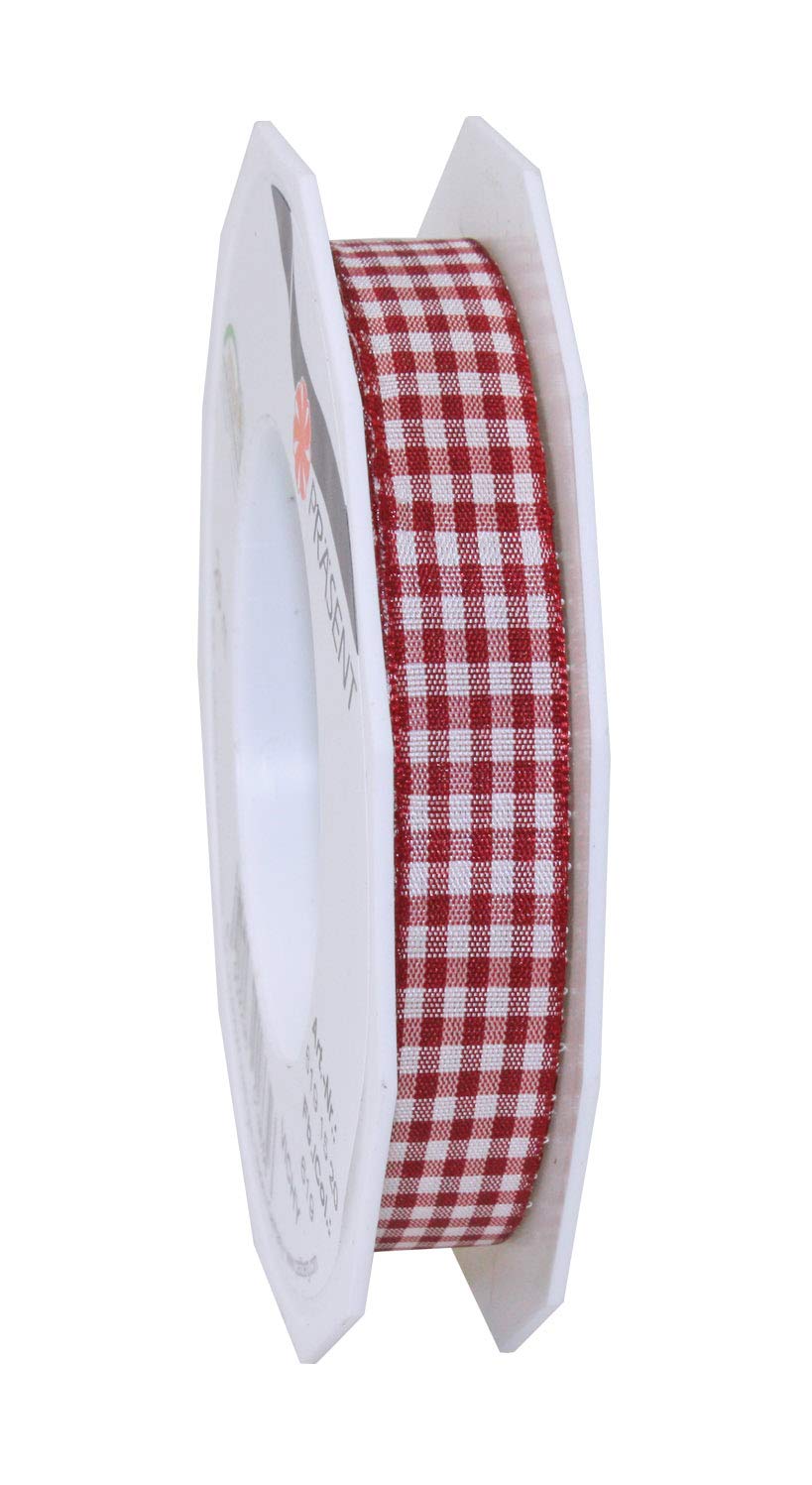 Präsent - Vichy Wired Ribbon Bordeaux-Cream 15 mm Width, 20 m Length