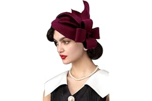 RZTA Women's Vintage 100% Wool Felt Cloche Bucket Bowler Hat Winter Vintage Bow Fedoras Church Fascinator
