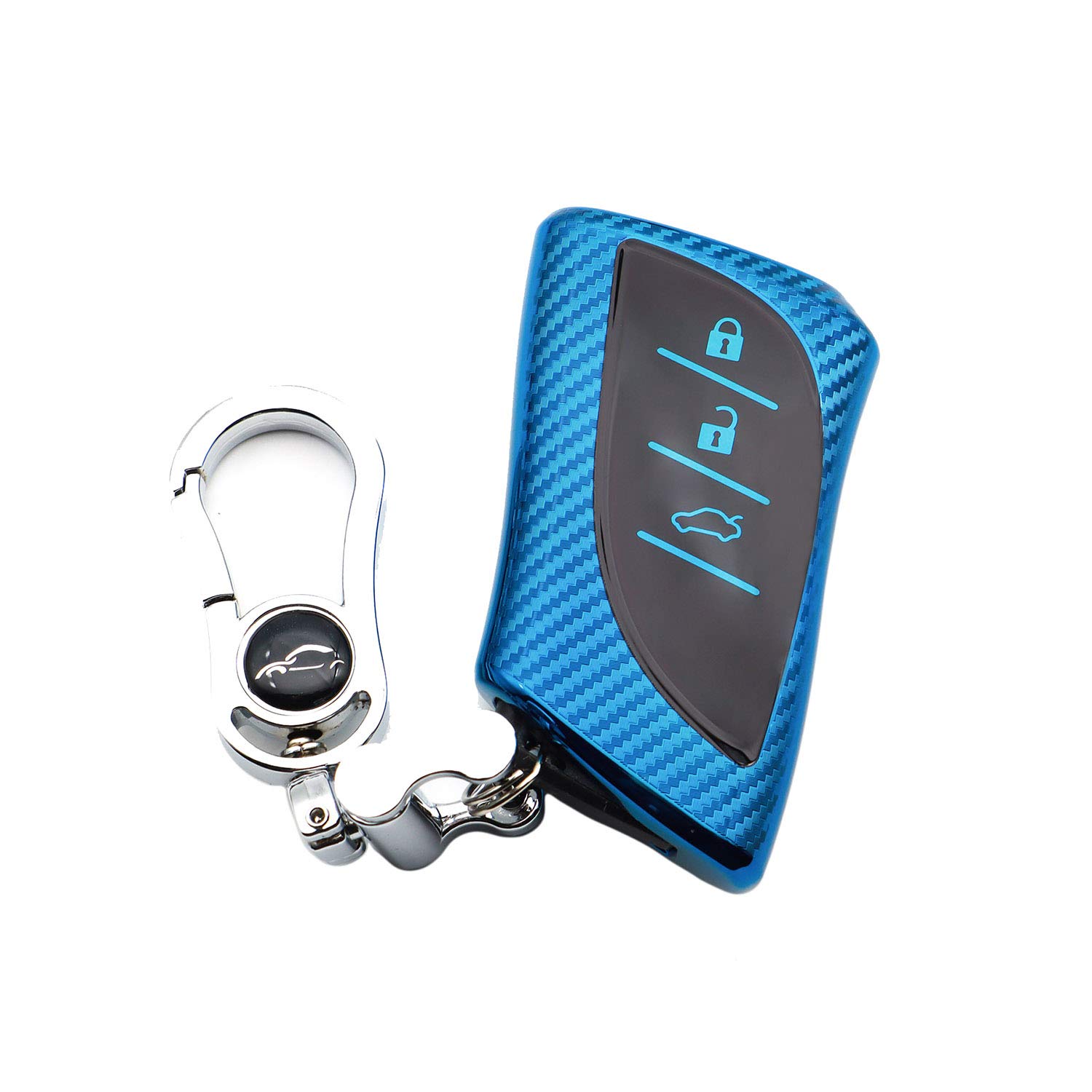 M.JVisun Soft Carbon Fiber Finish Car Key Fob Cover For Lexus ES200 ES250 ES260 ES300h ES350 GX460 LC500 LC500h LS350 LS500 LS500h LX600 NX300h UX200 UX250h UX260h TPU Case With Keychain - Blue