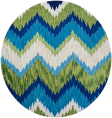 KAS Oriental Rugs Anise Collection Chevron Round Area Rug, 5' x 6", Blue/Green