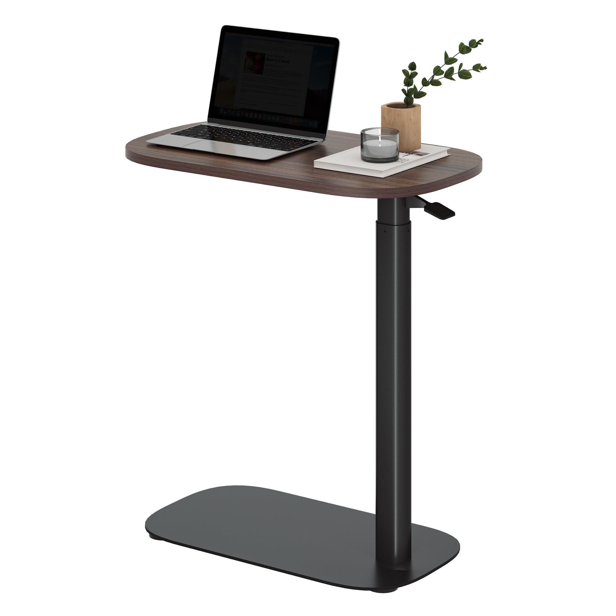 SANODESK Adjustable Overbed Bedside Table Pneumatic Adjustable Height Laptop Computer Standing Desk Cart with Tray, Hospital and Home Use(23.6" W x 13.8" D, Walnut) Image