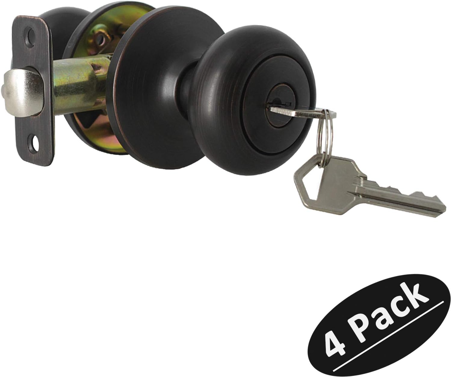 Keyed Entry Door Lock Classic Biscuit Exterior Door Knob Handle in Oil Rubbed Bronze,Keyed Alike, 4 Pack