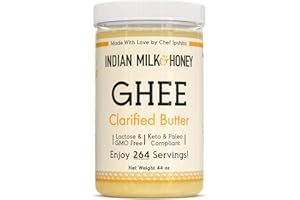 Classic Grass-Fed Ghee Clarified Butter by Indian Milk & Honey, Handmade & Locally Sourced Clarified Butter, Lactose, Gluten & Casein Free, in Recyclable PET Jar 44 Ounce (Pack of 1)