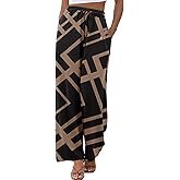 ONLYSTORY Womens Wide Leg Pants Flowy Hight Waist Adjustable Drawstring Palazzo Trousers Casual Patchwork Pants with Pockets