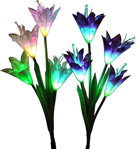 Amazon ソーラーフラワーライト ユリ 埋込型花ライト 百合 埋め込み式 防水 7色変換ユリ Ledソーラーライト ソーラ ー充電式 庭園灯 玄関ライト 屋外照明ライト イルミネーション ギフト２枚ユリ付き 地中埋込型ライト