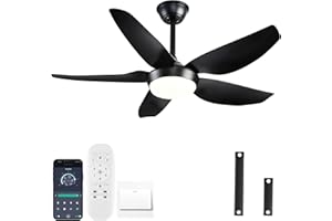 JSAITEE Ceiling Fan with Lights, 43 Inch Black Ceiling Fan with Lights and Remote/APP Control,3 Color Dimmable, DC Reversible Motor, 6 Speeds Adjustable, Noiseless, Indoor/Outdoor Use, Black