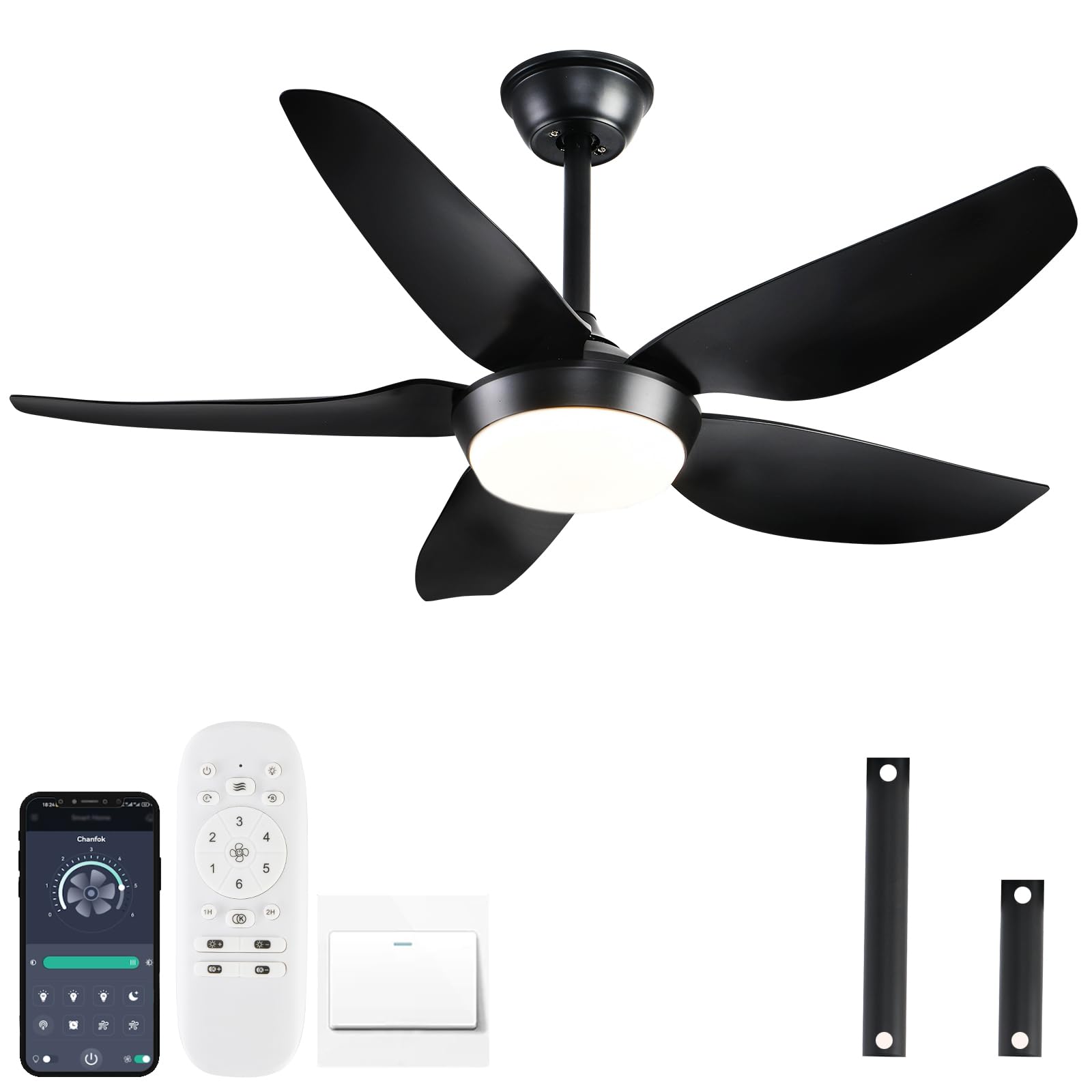 Photo 1 of JSAITEE Ceiling Fan with Lights, 43 Inch Black Ceiling Fan with Lights and Remote/APP Control,3 Color Dimmable, DC Reversible Motor, 6 Speeds Adjustable, Noiseless, Indoor/Outdoor Use, Black