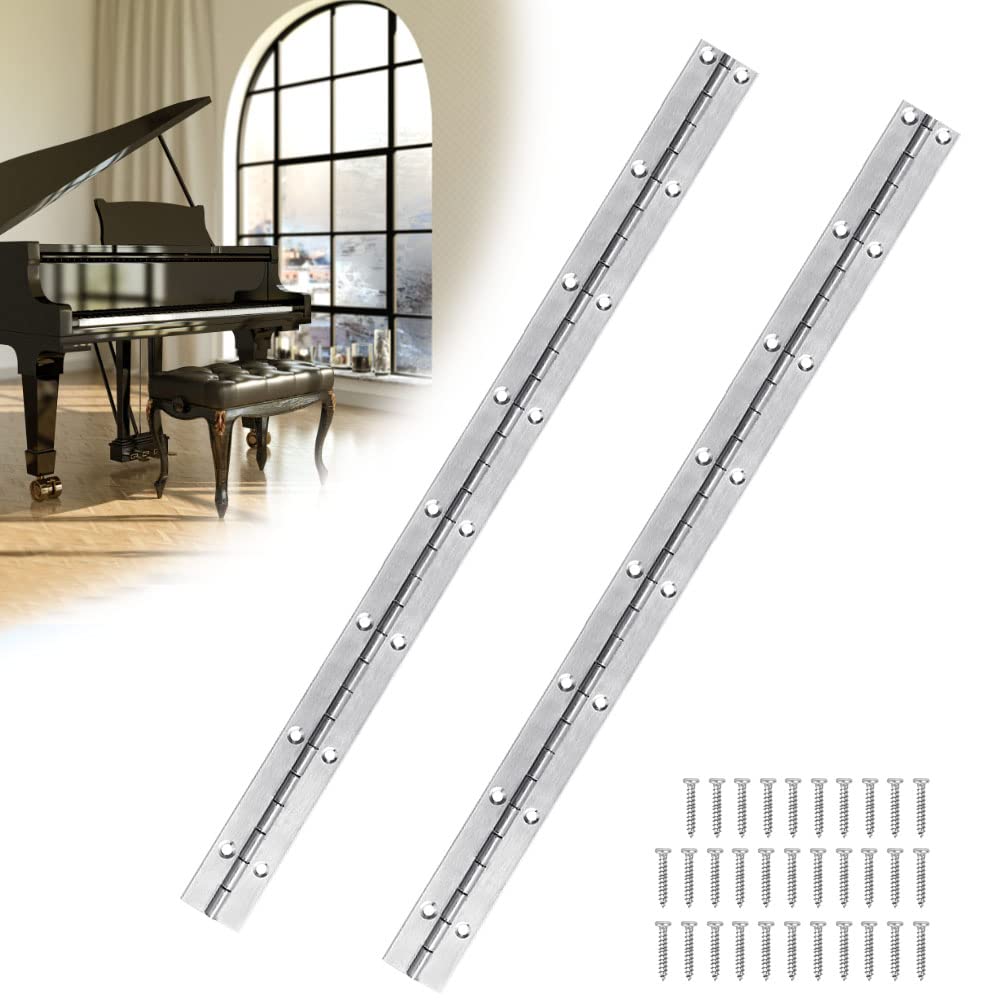 ANTHYTA Piano Metal Hinge,38CM Chrome-Plated Long Hinge Furniture Hinge with 32pcs Screws Furniture Hinge with Holes for Pianos,Cabinet Doors,Large Windows,Boats(Silver Color)