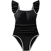 Sewetier Girls Swimsuit One Piece Color Contrast Trim Bathing Suit Ruched Tie-Back Padded Swimwear 7-16Y
