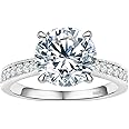BAGUTTA PAVONE Round Moissanite Engagement Rings for Women, Women's 18K Yellow/White Gold Plated 925 Sterling Silver Engagement Ring Moissanite Promise Rings for Her,Wedding Band Ring 1.5/2/3/4/5CT.