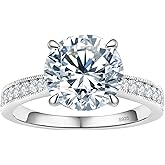 BAGUTTA PAVONE Round Moissanite Engagement Rings for Women, Women's 18K Yellow/White Gold Plated 925 Sterling Silver Engagement Ring Moissanite Promise Rings for Her,Wedding Band Ring 1.5/2/3/4/5CT.