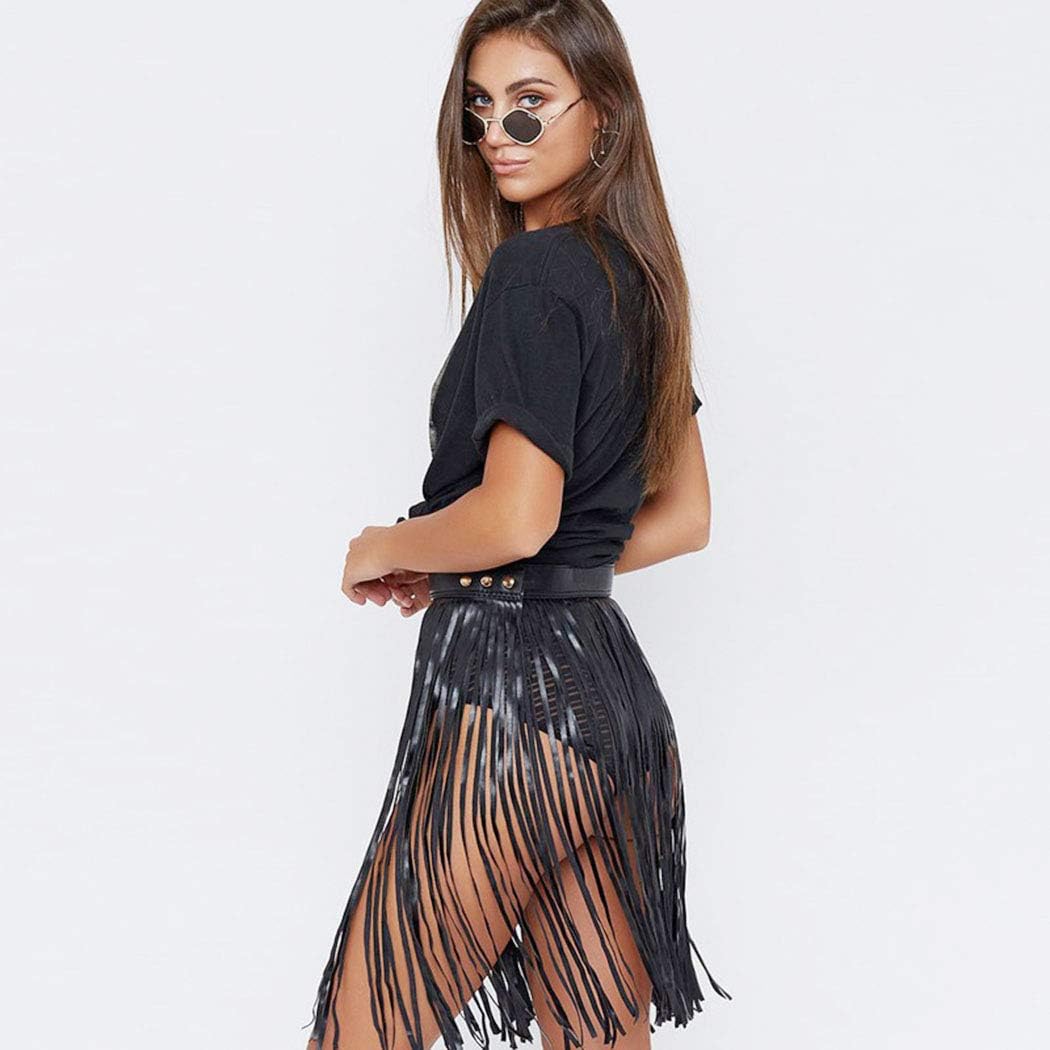 Victray Leather Black Skirts Tassel Waist Chain Belts Punk Waist Body Accessory Festival Costume for Women and Girls: Clothing