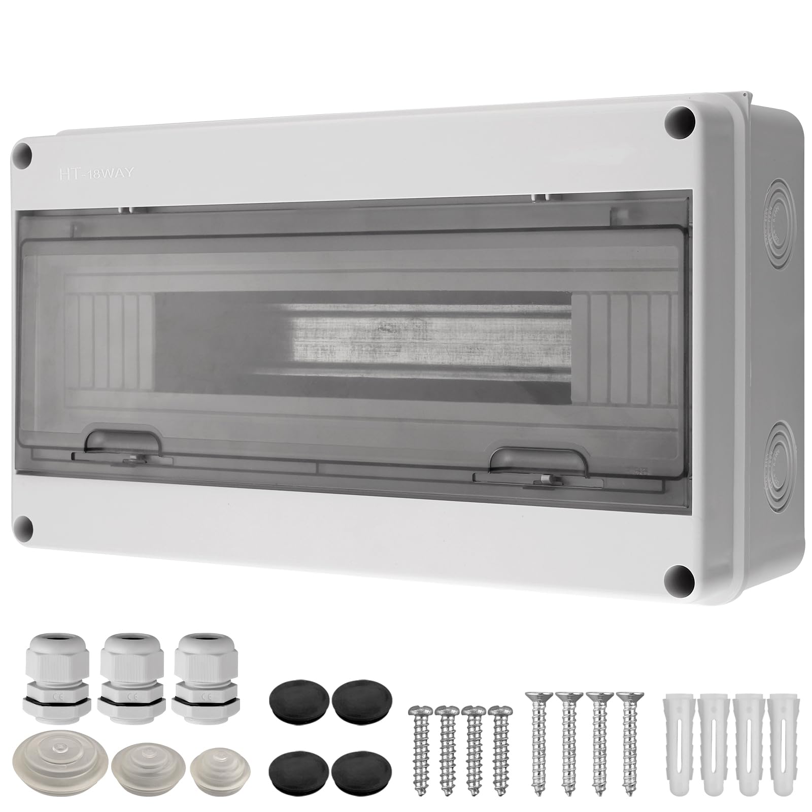 EYPINS 18 Way Distribution Protection Box, IP65 Waterproof ABS Plastic Transparent Cover Junction Box for Indoor Wall Electrical Communication Components (14.4 x 8.1 x 4.3 in)