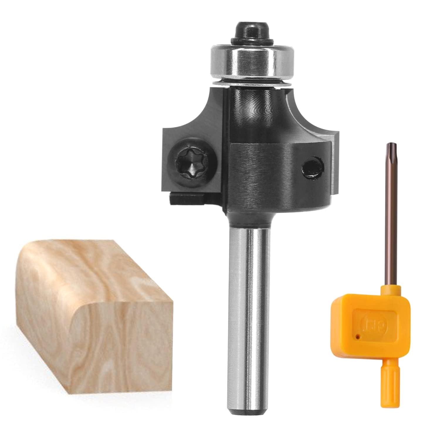 Sinoprotools Round Over Router Bits 1/4 Inch Shank，1/4'' Radius with Ball Bearing and Replaceable Insert Blades，Corner Rounding Edge-Forming Milling Cutter for Woodworking