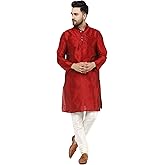 SKAVIJ Mens Classic Indian Kurta Silk Blend Long Sleeve Traditional Festival Wear