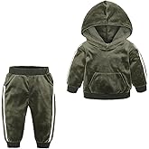 Jagrove Toddler Boys Girls 2 Piece Velvet Sweatsuit Outfits Kids Long Sleeve Pullover Hoodie and Sweatpants Set