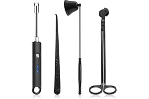 Lsnisni Candle Wick Cutter and Trimmer Set, Electric Lighter, Wick Dipper - Black, 4-Piece, Mom Birthday Gift