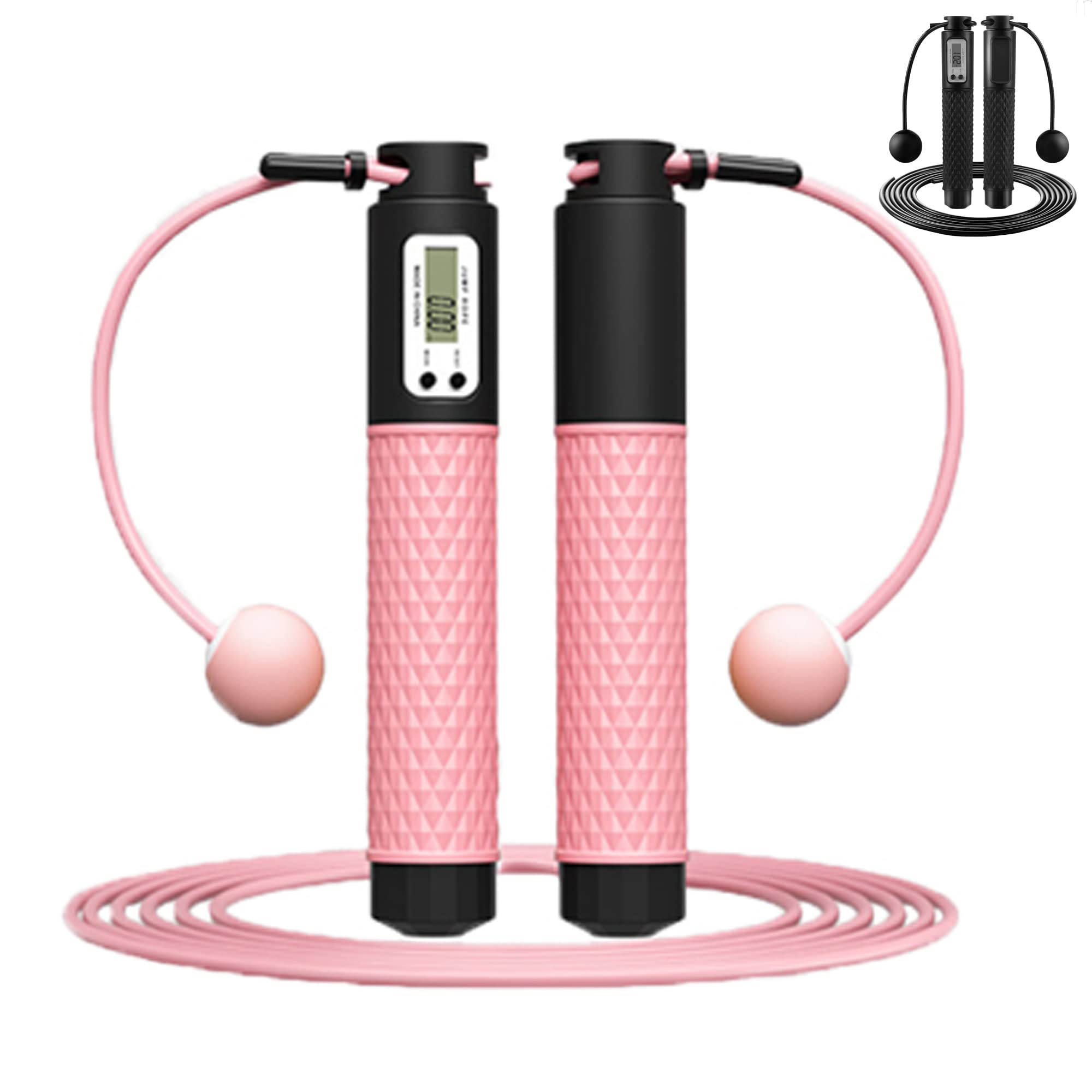 Aniuge Skipping Rope, Skipping Rope with Counter,Digital Speed Jump Rope,Speed jumping rope, For Kids Adults Fitness, Tangle-free Adjustable Rope, Weighted & Non-slip Handle for Fitness, Pink