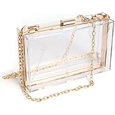 WJCD Women Clear Purse Acrylic Box Clutch Handbag, Small Transparent Crossbody Evening Bag Stadium Approved Gold Chain Strap