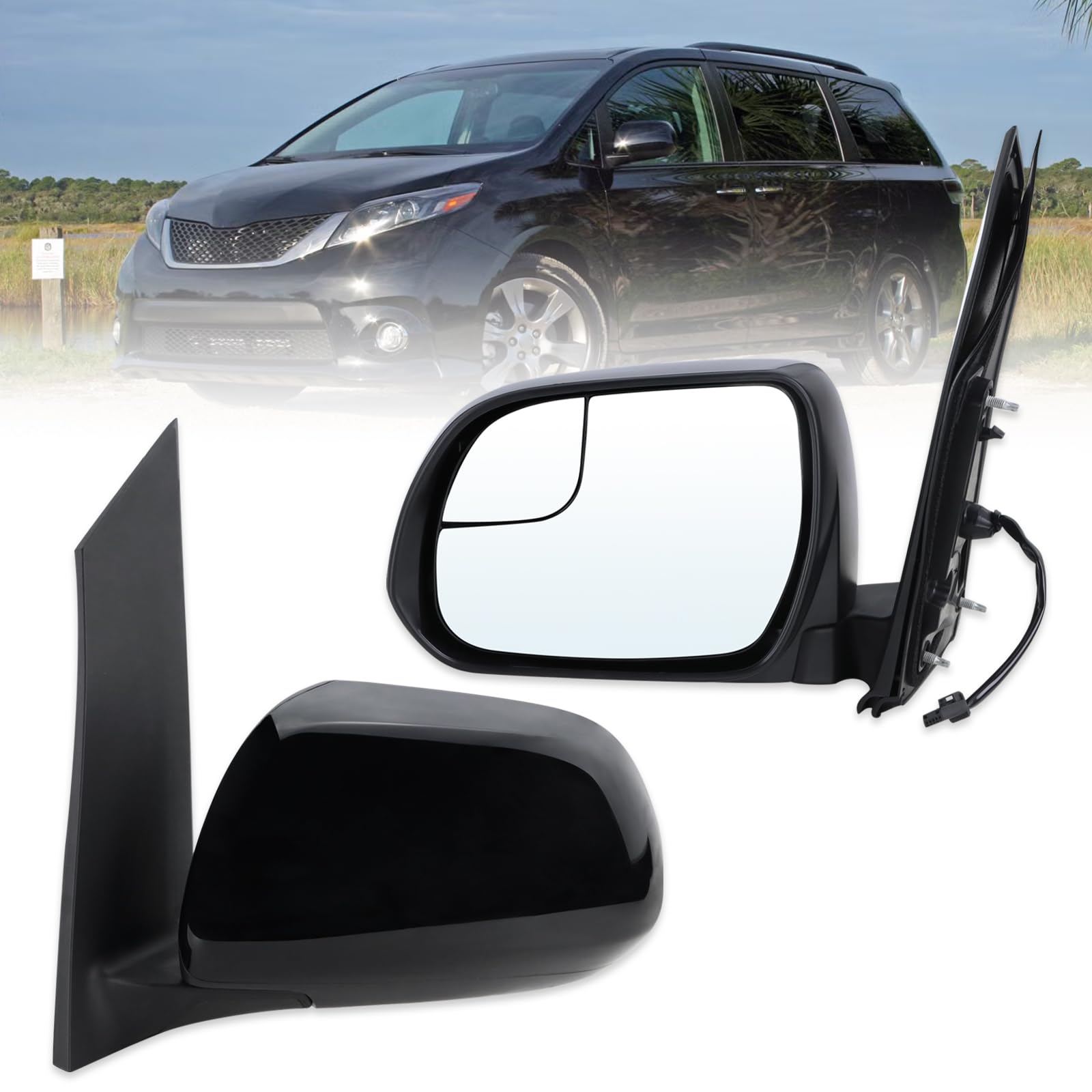 Photo 1 of Lqtio Left Driver Side Mirror Compatible With 2015 2016 2017 2018 2019 2020 Toyota Sienna With Manual Folding Power Glass Black Replace#87940-08140(3Pins)