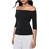 MakeMeChic Women's Off The Shoulder Tops Half Sleeve T Shirts Fitted Going Out Y2k Crop Top