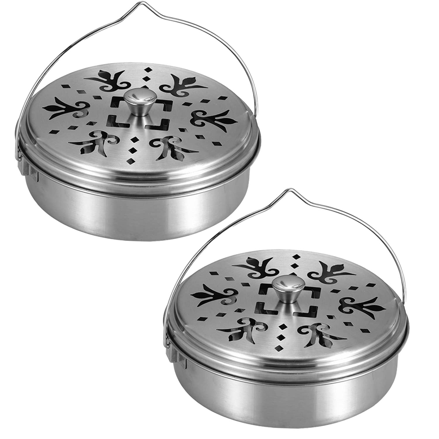 Photo 1 of 2 Portable Mosquito Coil Holder, Mosquito Incense Box Sandalwood Holder with ?Handle, Fireproof ?Incense Burner for Home Silver 2t