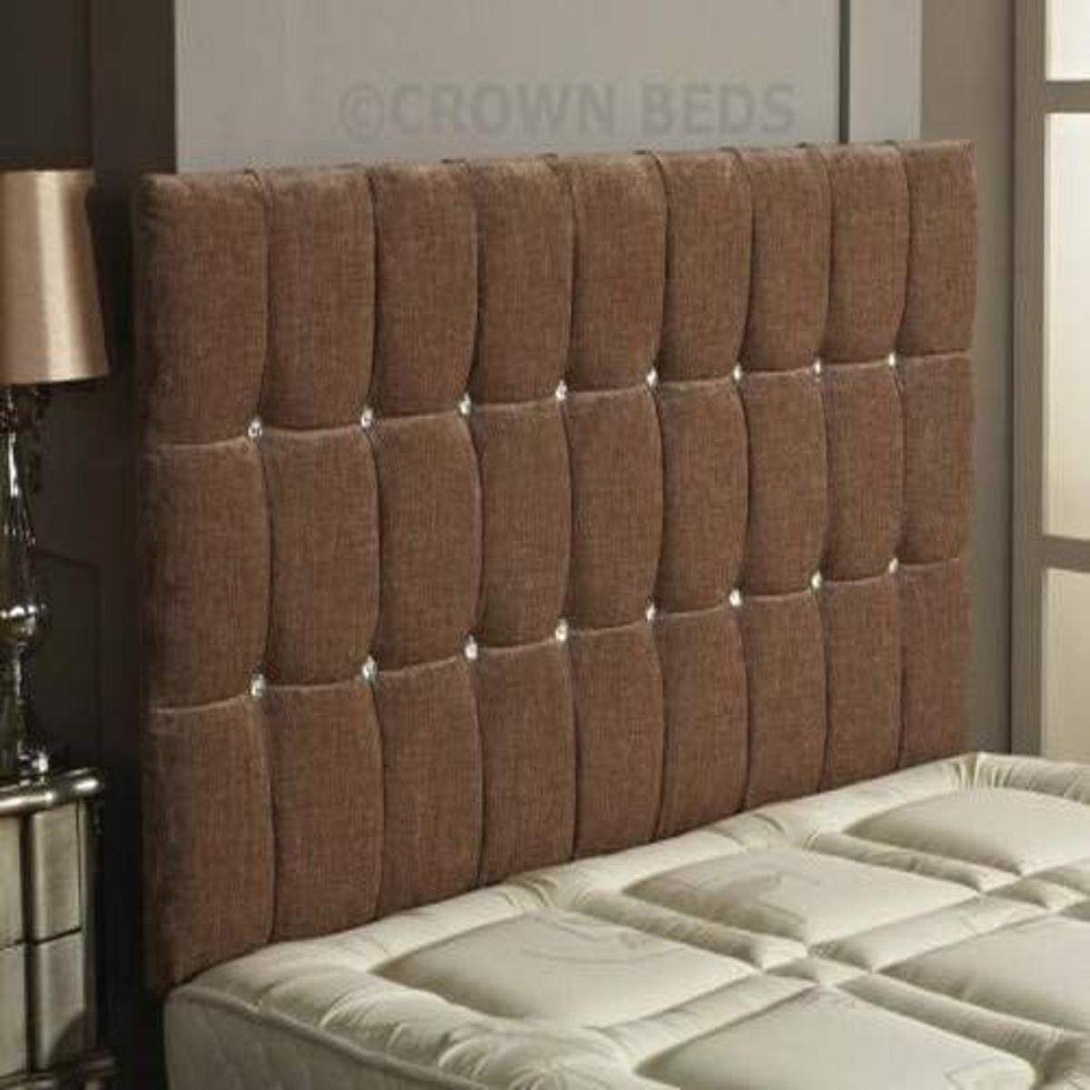 CROWNBEDSUK Omega diamante chenille headboard in 2ft6,3tf,4ft,4ft6,5ft,6ft (4FT SMALL DOUBLE, Sand)
