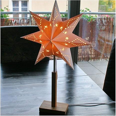 Stella Di Natale Legno.Lampada Stella Di Natale In Carta Con Base Di Supporto In Legno Amazon It Illuminazione