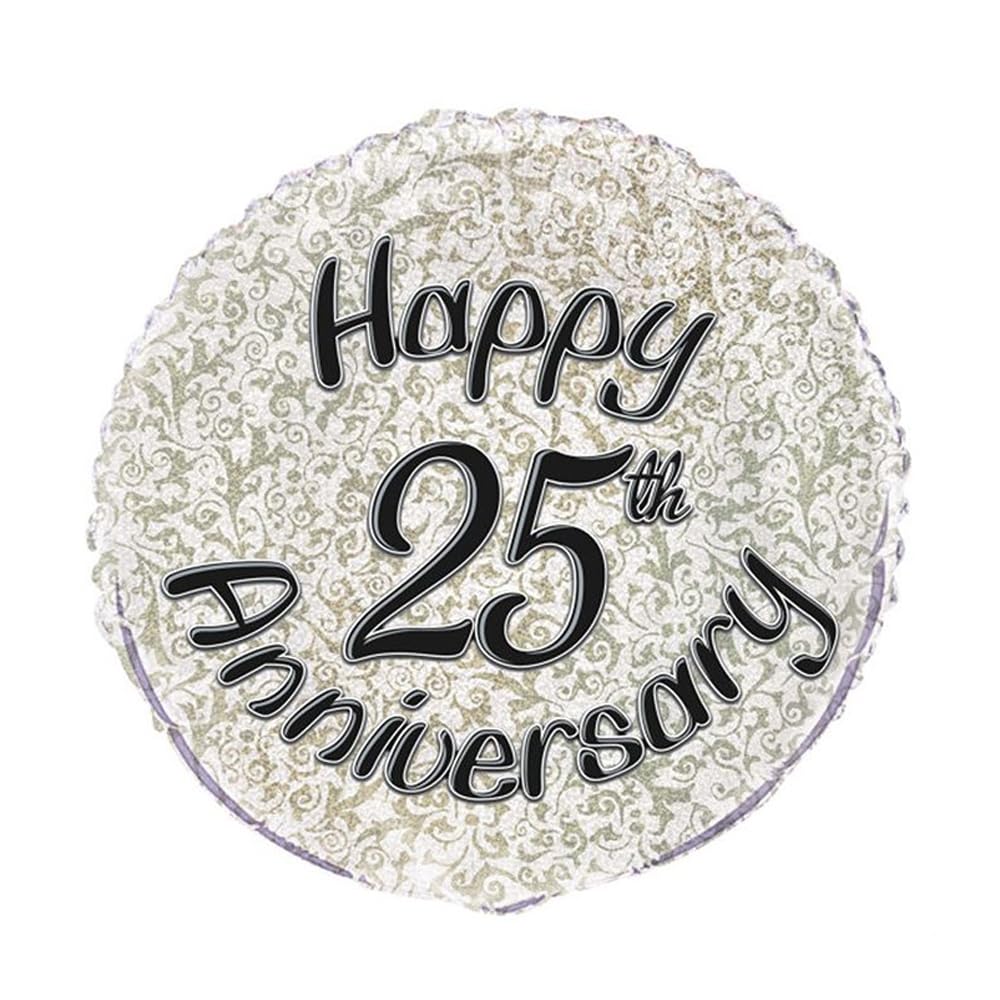 Unique Party 55527 - 18" Foil Prism Happy 25th Anniversary Balloon, Assorted,silver