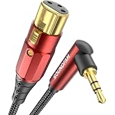 SOUNDFAM 3.5mm to XLR Female Cable 6FT, 3-Pin Unbalanced Microphone Cord | 90&deg; Right Angle, 1/8 TRS to XLR Cable for Dynamic Mic to DSLR/Camcorder/Sound Card/Mixer