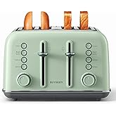 BUYDEEM DT640 4 Slice Toaster, Extra Wide Slots, Retro Stainless Steel with High Lift Lever, Bagel and Muffin Function, Remov