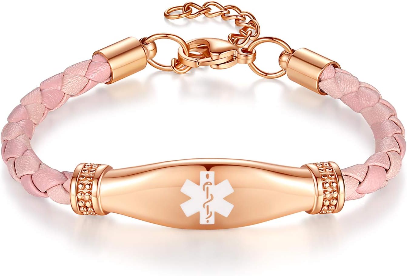 LinnaLoveLeather Medical Alert Bracelets for Women - Adjustable Length and Customizable Engraving - Perfect for Women with Medical Conditions
