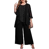 ZOMVA Plus Size 3 Piece Formal Pantsuit Sparkly Chiffon Jacket Set Dressy Outfit Mother of The Bride Groom Wedding Cocktail