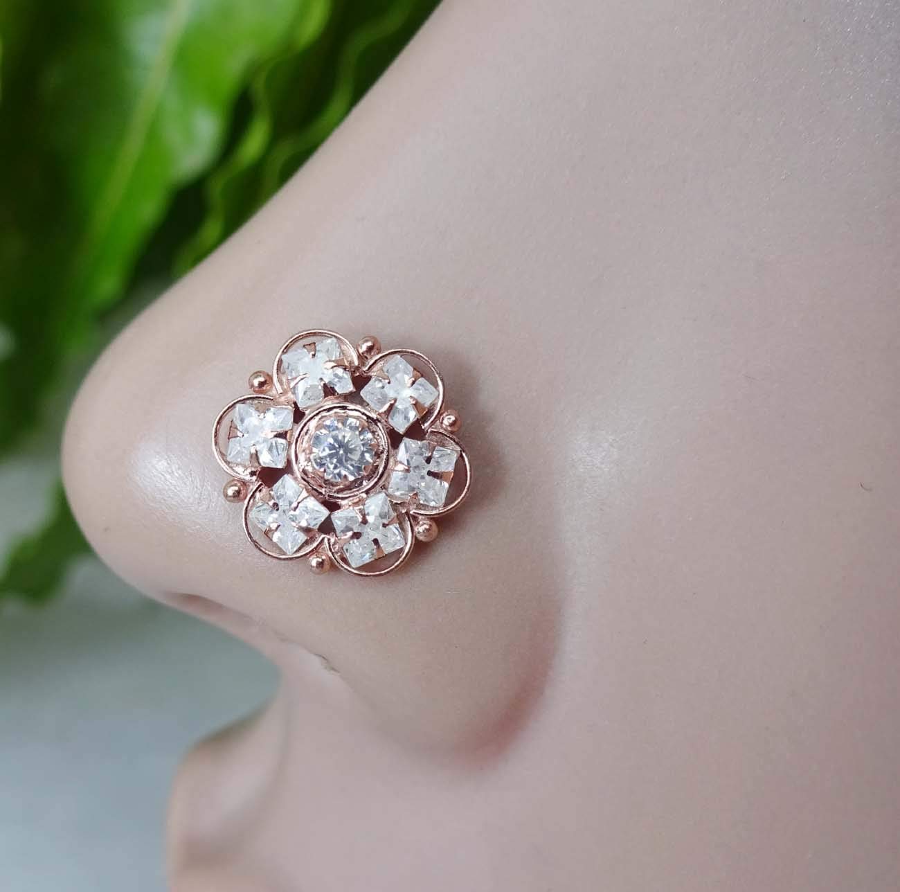Amazon Com Crystal Nose Stud Diamond Nose Stud Rose Gold Nose