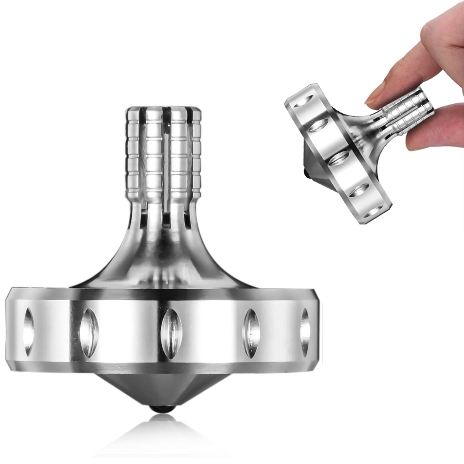 Precision Metal Spinning Top, Perfectly Balanced, Spin Smooth, Extra Long Spin Time, More than 12 Minutes, Portable EDC Stress Relieving toys Toy (M, Silver)