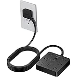 Black Surge Protector Power Strip, TESSAN Flat Plug Extension Cord 5 FT with 6 Outlets 3 USB Charger (1 USB C), 1700J Protect