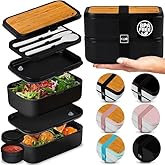 KARRICO Double Premium Bento Box Adult, 67 fl oz BPA-Free - Black Stackable Lunch Box with Leak-Proof Lids & Dividers, Perfect for Meal Prep, Lunches & Portion Control