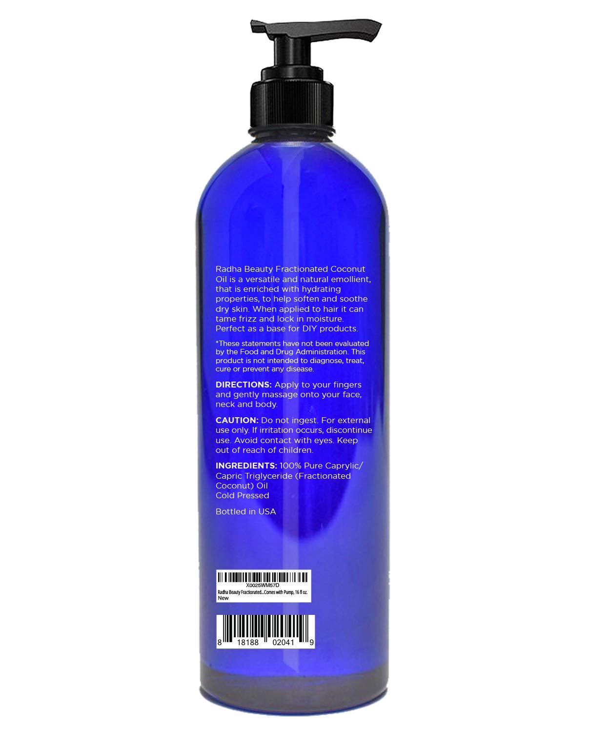 Radha Beauty Fractionated Coconut Oil - 100% Pure & Natural Carrier and Base Oil for Aromatherapy, Hair and Skin - Comes with Pump, 16 fl oz. : Beauty